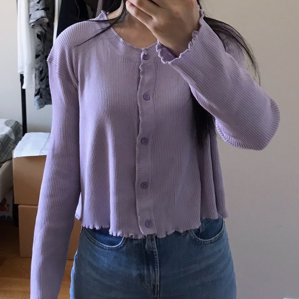 YesStyle Lilac Frill Trim Cropped Cardigan XS